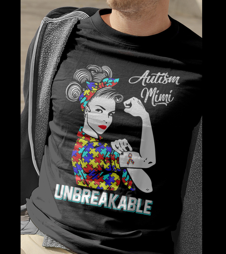 Autism Mimi Unbreakable Autism Awareness Rosie Puzzle Ribbon T-Shirt