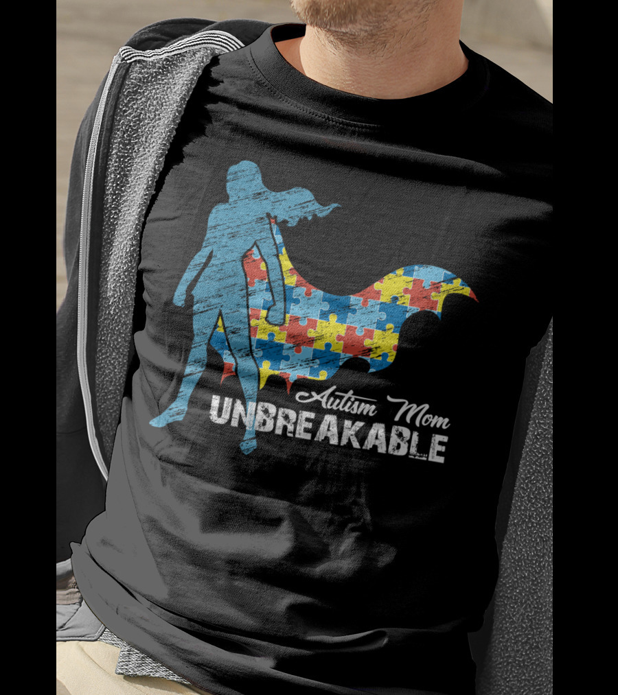 Autism Mom Unbreakable Puzzle Cape Superhero T-Shirt