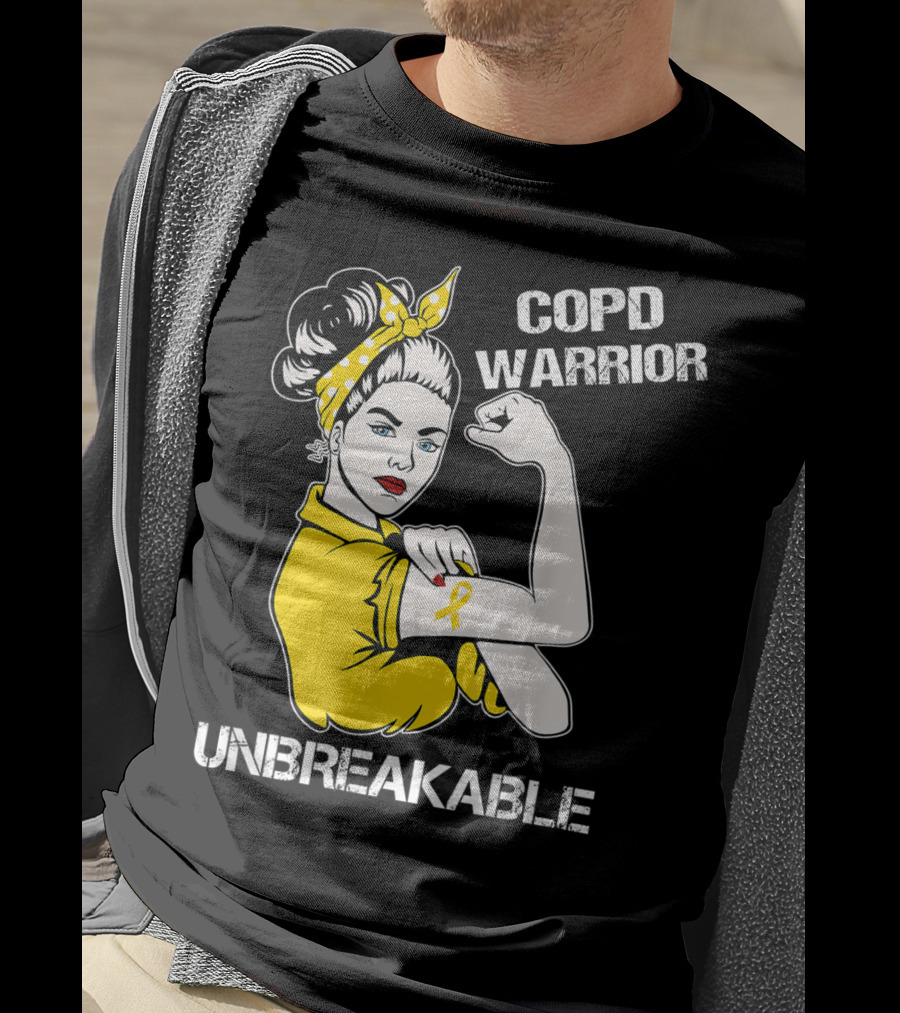 COPD Warrior Unbreakable Rosie Riveter Style Yellow T-Shirt