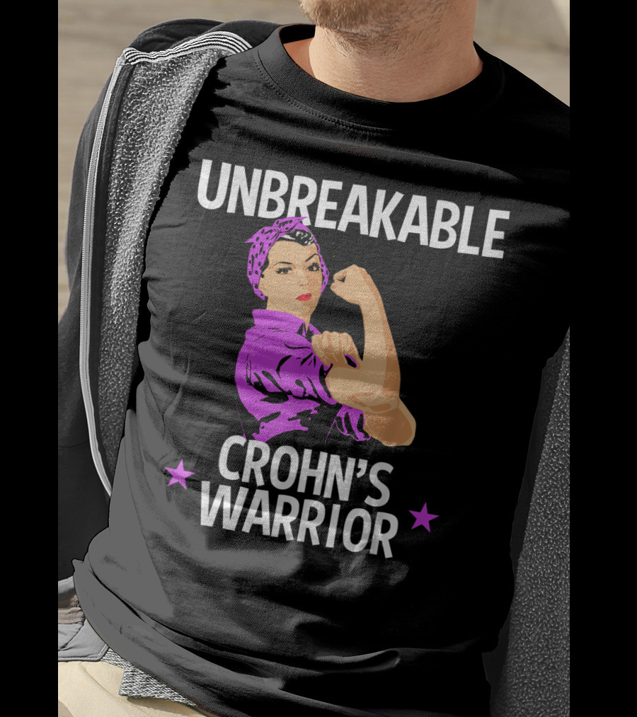 Unbreakable Crohn's Warrior Purple Awareness Rosie The Riveter T-Shirt