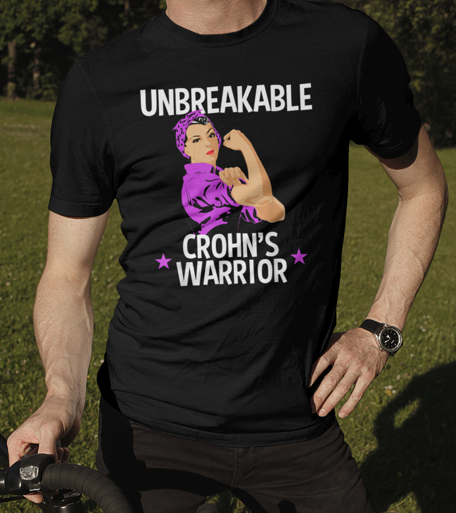 Unbreakable Crohn's Warrior Purple Awareness Rosie The Riveter T-Shirt
