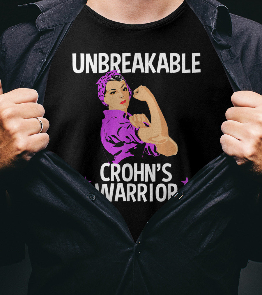 Unbreakable Crohn's Warrior Purple Awareness Rosie The Riveter T-Shirt