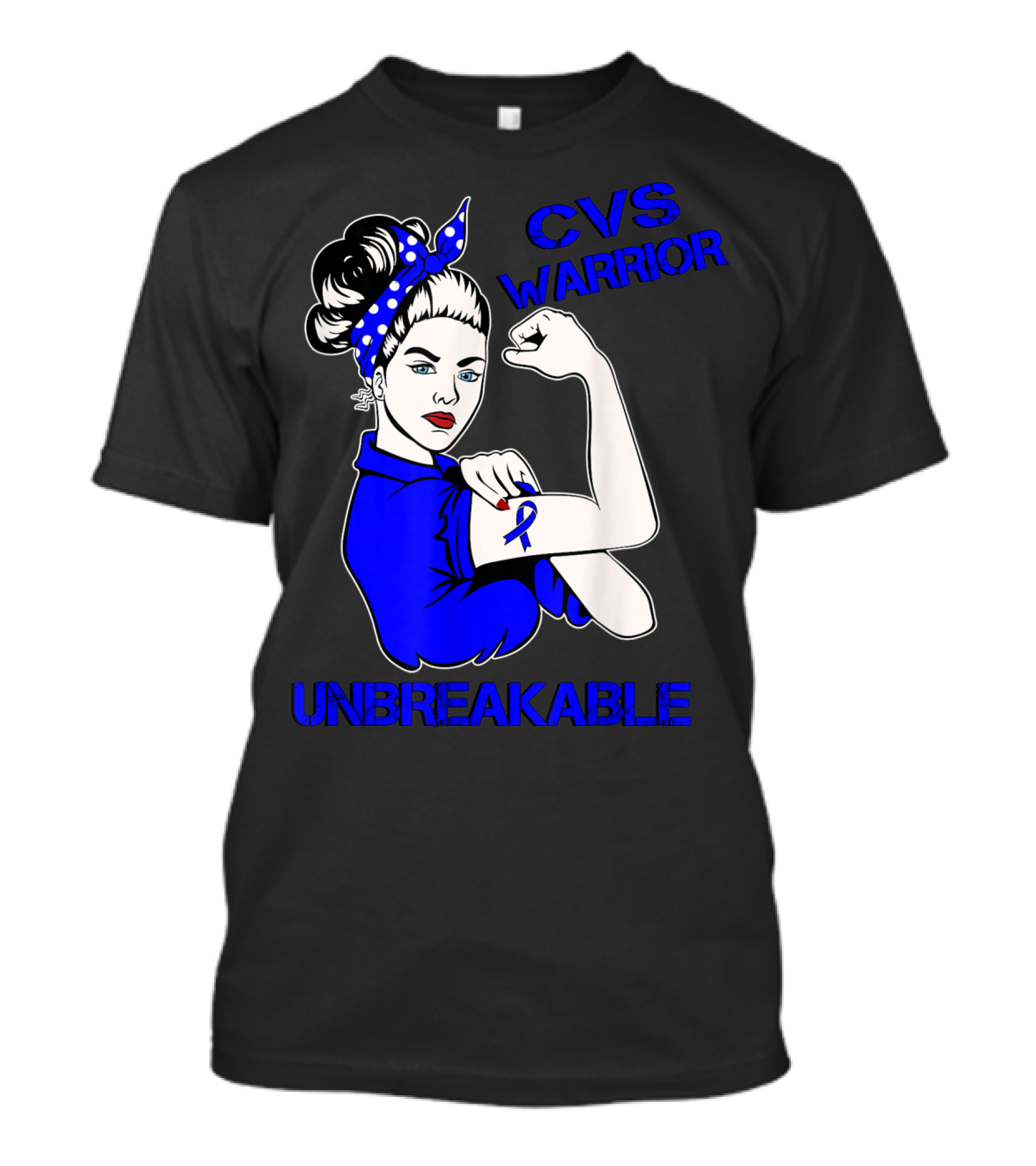 CVS Warrior Unbreakable Rosie The Riveter Style Blue Awareness T-Shirt