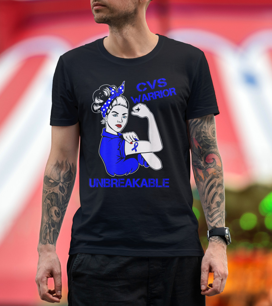 CVS Warrior Unbreakable Rosie the Riveter Style Blue Awareness T-Shirt