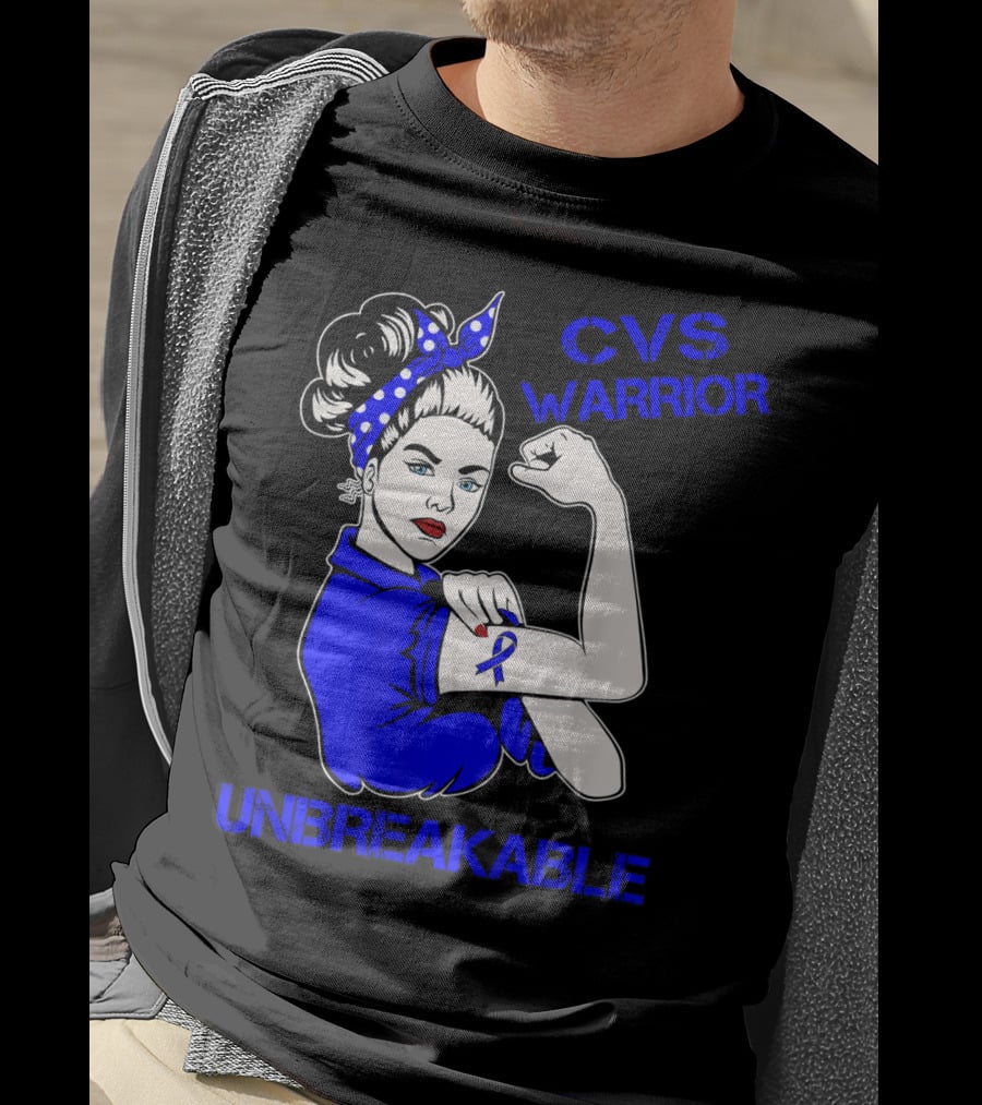 CVS Warrior Unbreakable Rosie The Riveter Style Blue Awareness T-Shirt