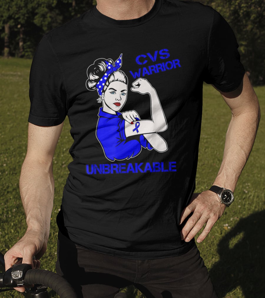 CVS Warrior Unbreakable Rosie The Riveter Style Blue Awareness T-Shirt