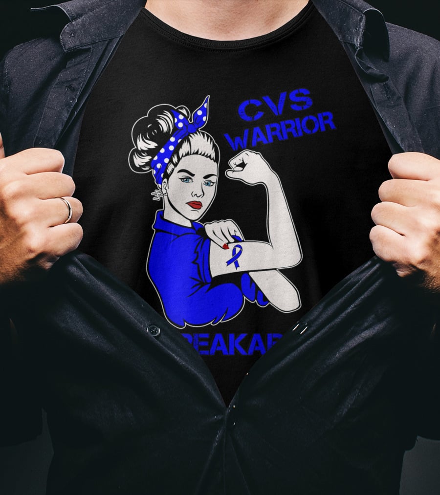 CVS Warrior Unbreakable Rosie The Riveter Style Blue Awareness T-Shirt