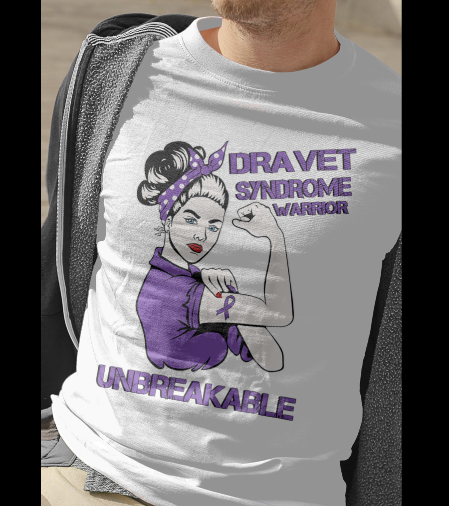 Dravet Syndrome Warrior Unbreakable Rosie Riveter Style Purple T-Shirt