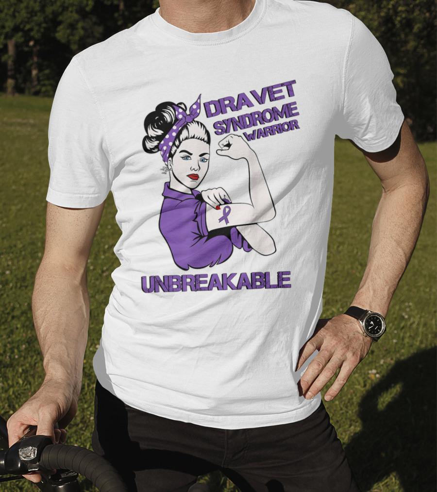 Dravet Syndrome Warrior Unbreakable Rosie Riveter Style Purple T-Shirt