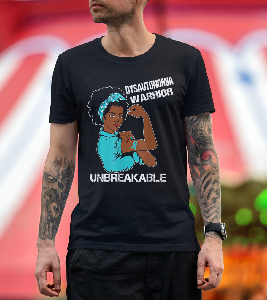 Dysautonomia Warrior Unbreakable Rosie the Riveter Style Blue Awareness T-Shirt