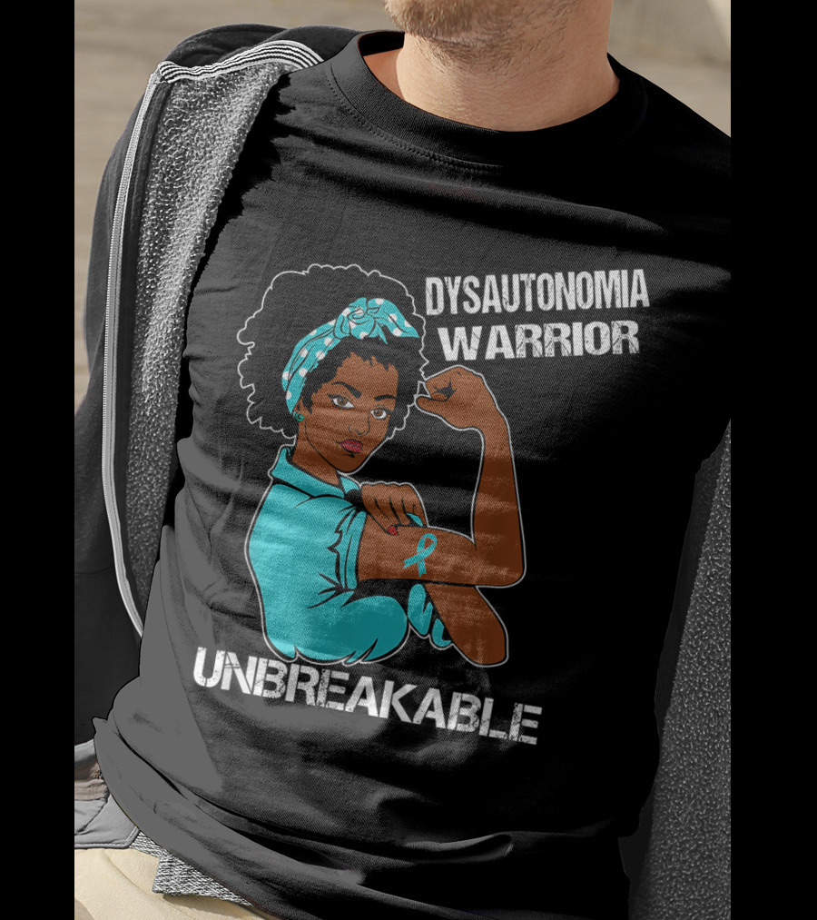 Dysautonomia Warrior Unbreakable Rosie The Riveter Style Blue Awareness T-Shirt