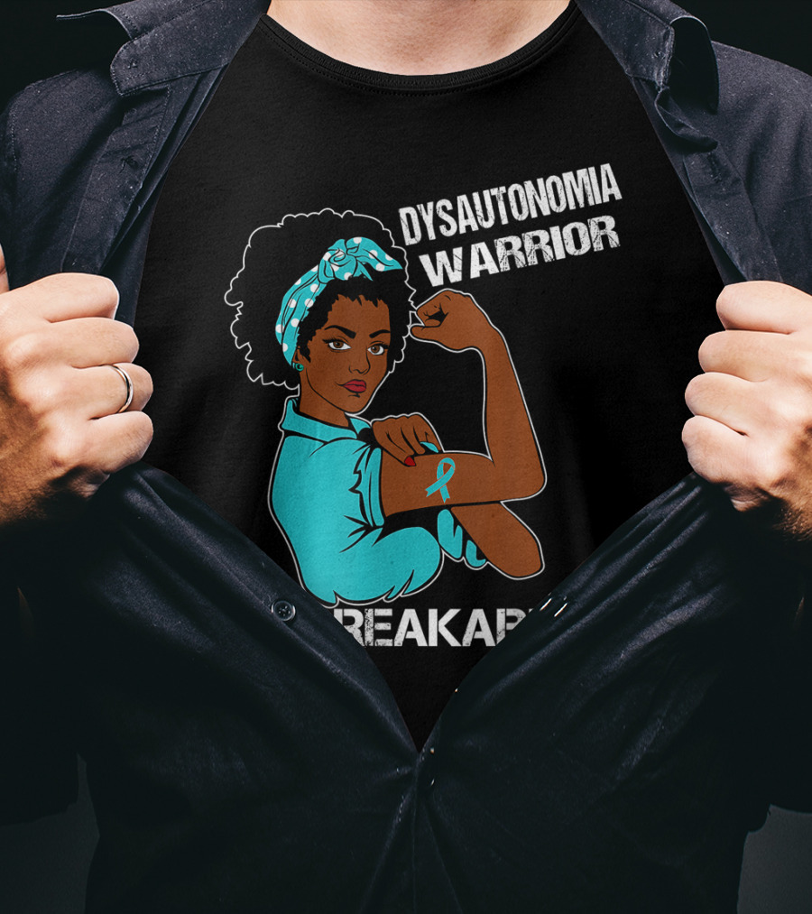 Dysautonomia Warrior Unbreakable Rosie The Riveter Style Blue Awareness T-Shirt