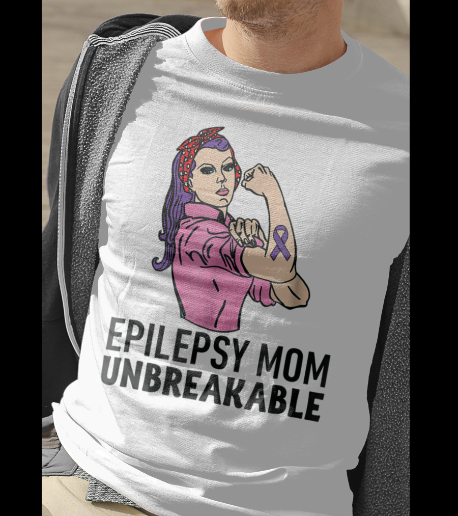 Epilepsy Mom Unbreakable Women Mother Purple Ribbon Empowerment T-Shirt
