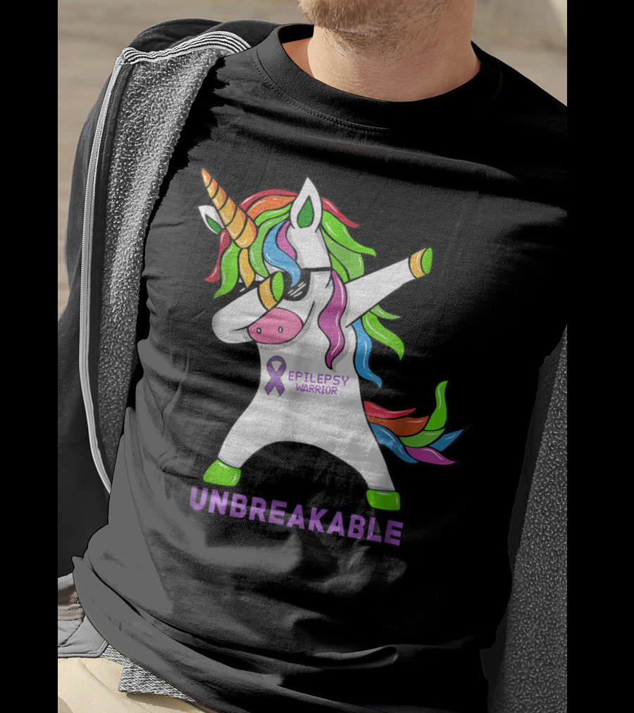 Epilepsy Warrior Unbreakable Dab Unicorn Rainbow Mane T-Shirt