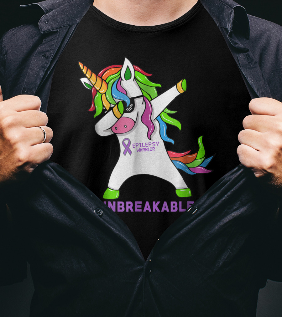 Epilepsy Warrior Unbreakable Dab Unicorn Rainbow Mane T-Shirt