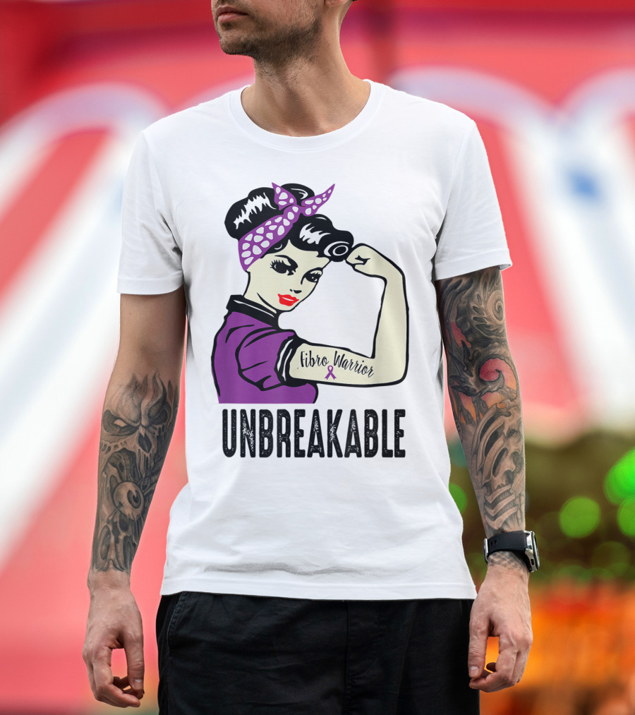 Unbreakable Fibro Warrior Rosie the Riveter Fibromyalgia Awareness T-Shirt