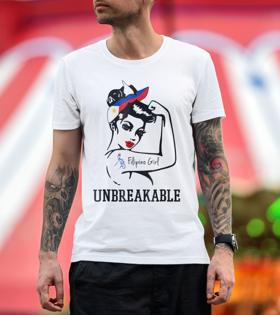 Filipino Girl Unbreakable Rosie The Riveter Style With Philippine Flag Elements T-Shirt