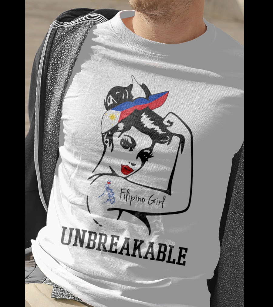 Filipino Girl Unbreakable Rosie The Riveter Style With Philippine Flag Elements T-Shirt