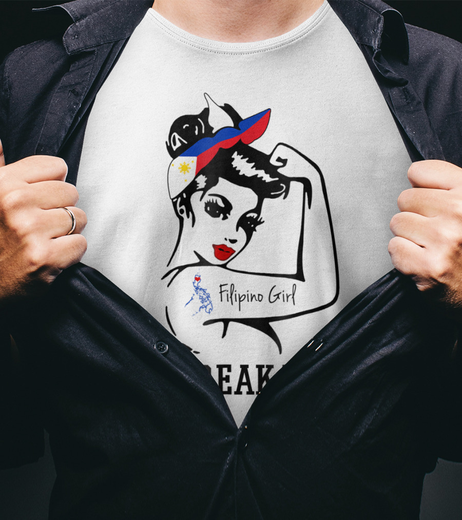 Filipino Girl Unbreakable Rosie The Riveter Style With Philippine Flag Elements T-Shirt