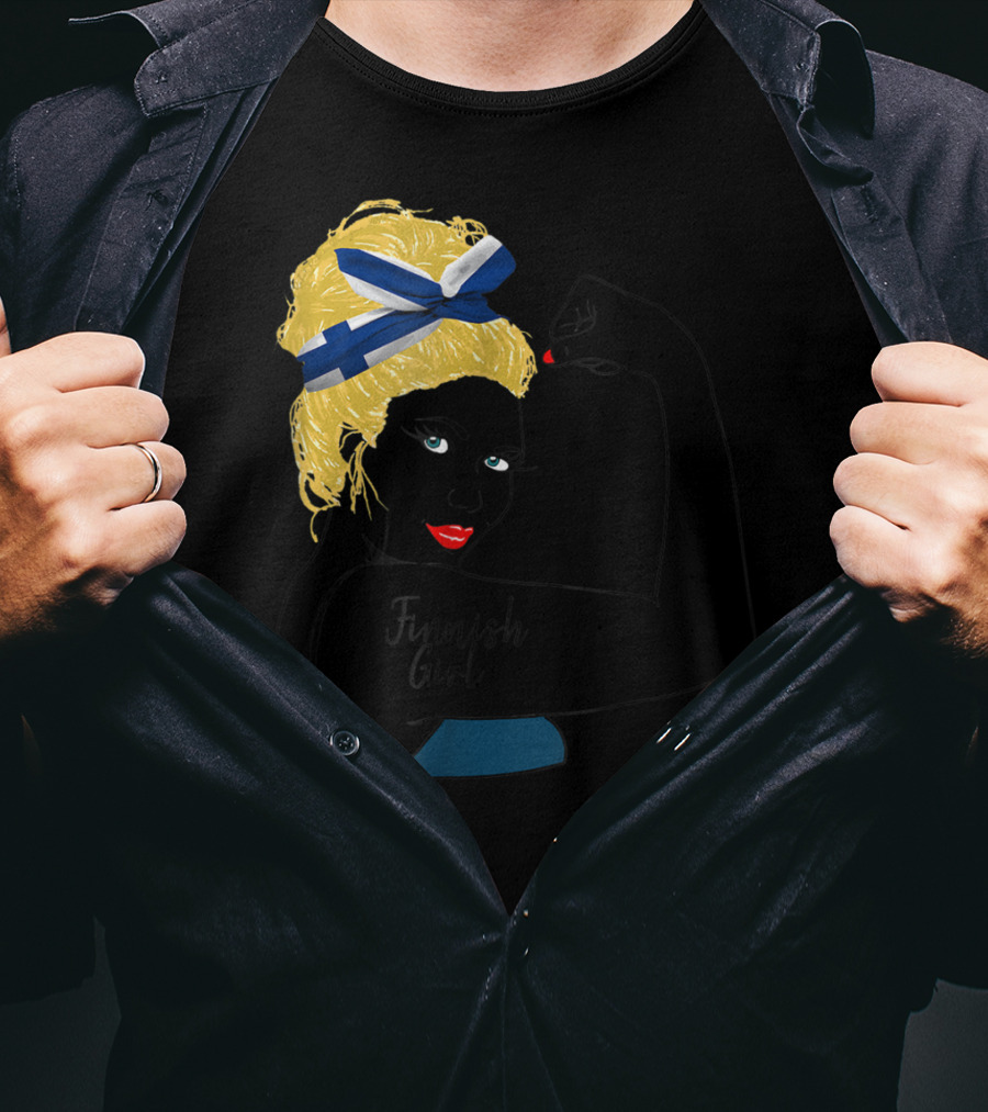Finnish Girl Unbreakable Rosie The Riveter Style With Flag Headscarf T-Shirt