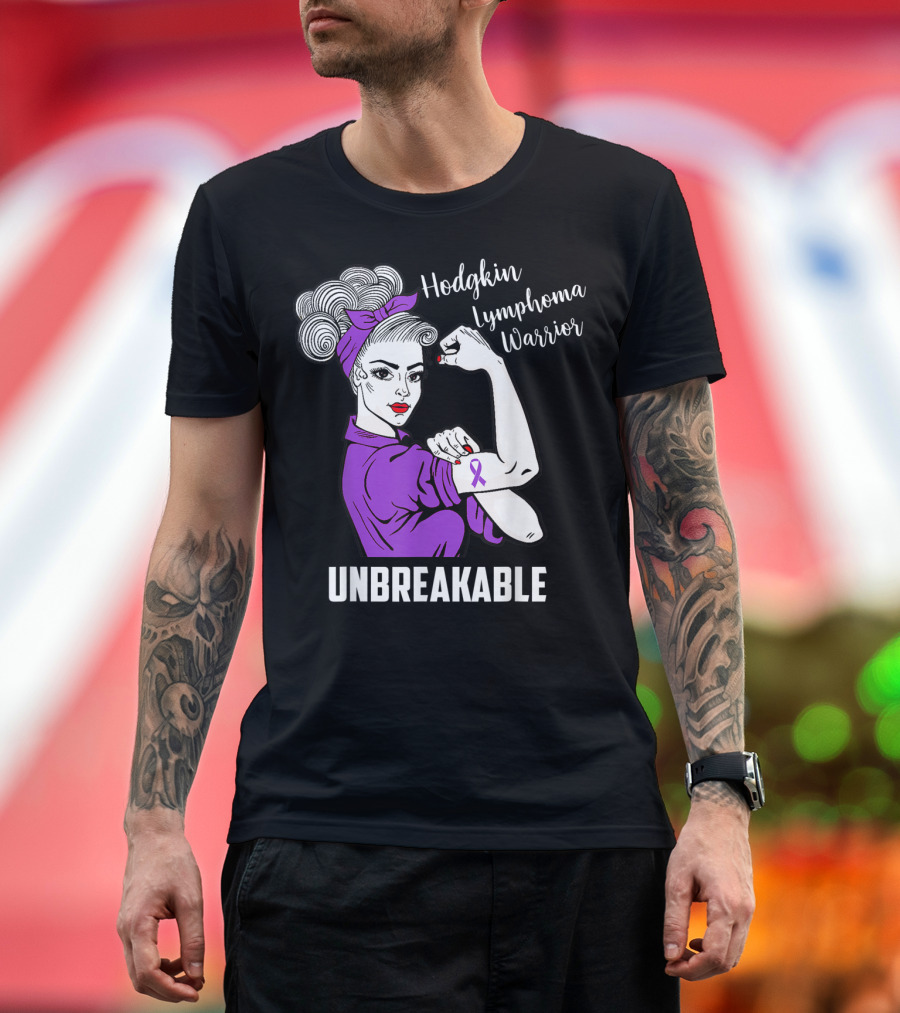 Hodgkin Lymphoma Warrior Unbreakable Rosie the Riveter Awareness T-Shirt