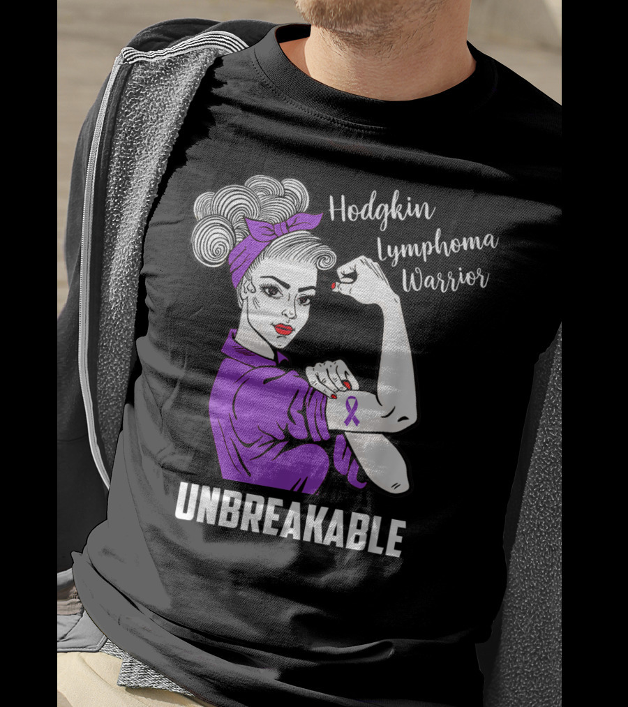Hodgkin Lymphoma Warrior Unbreakable Rosie The Riveter Awareness T-Shirt