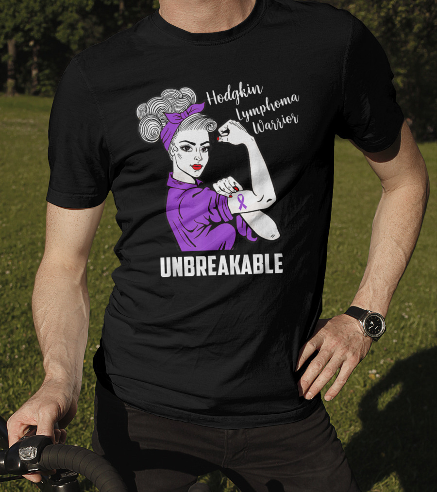 Hodgkin Lymphoma Warrior Unbreakable Rosie The Riveter Awareness T-Shirt