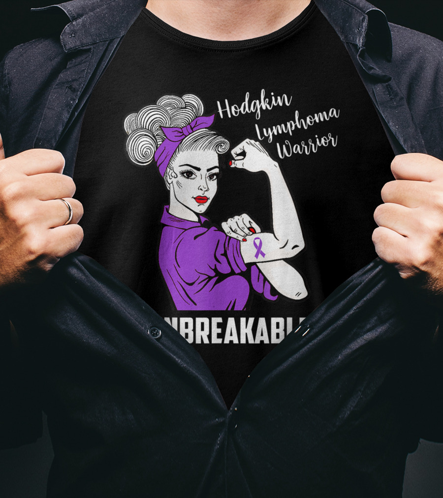 Hodgkin Lymphoma Warrior Unbreakable Rosie The Riveter Awareness T-Shirt