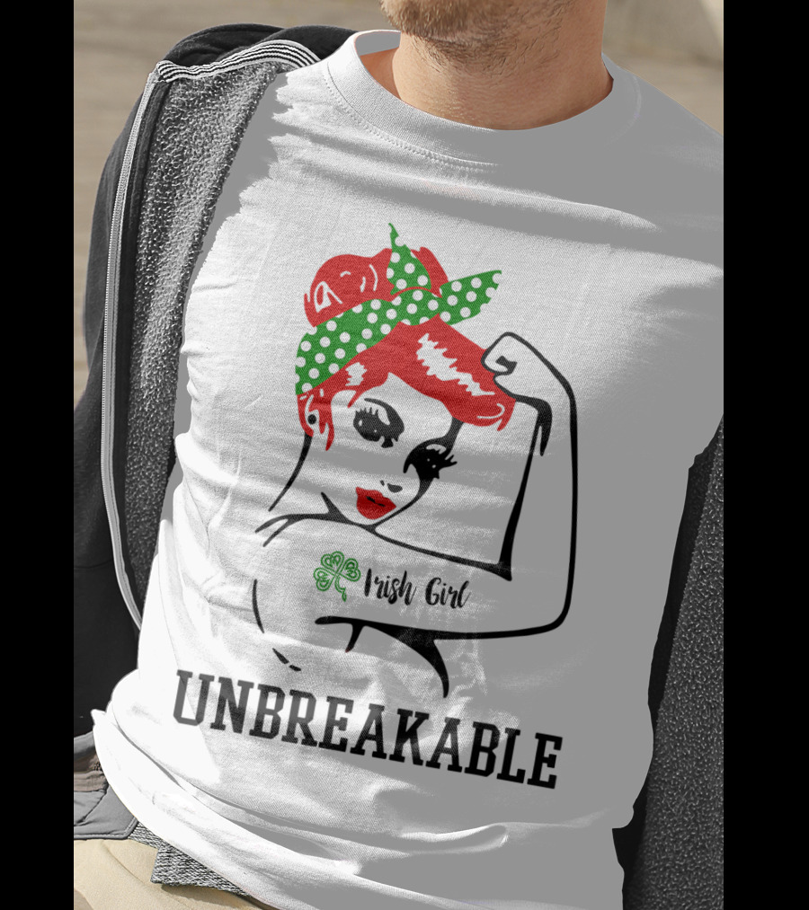 Irish Girl Unbreakable Shamrock Tattoo Rosie Riveter T-Shirt