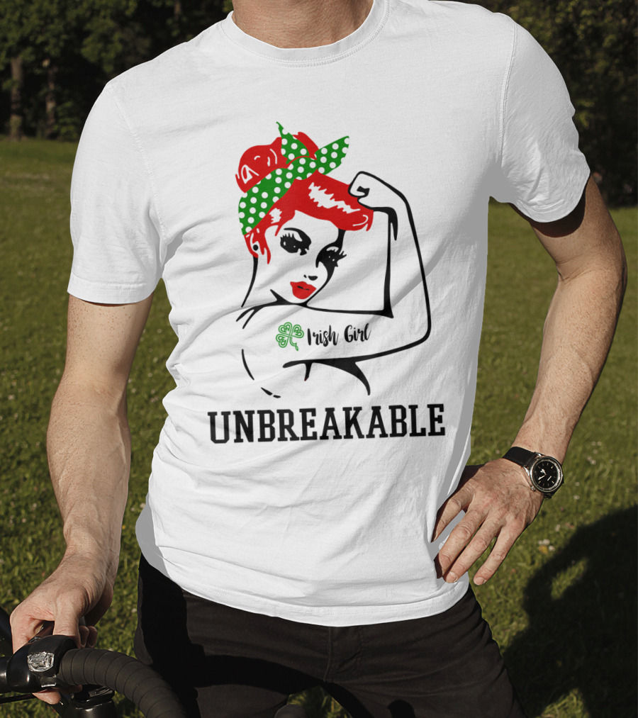 Irish Girl Unbreakable Shamrock Tattoo Rosie Riveter T-Shirt