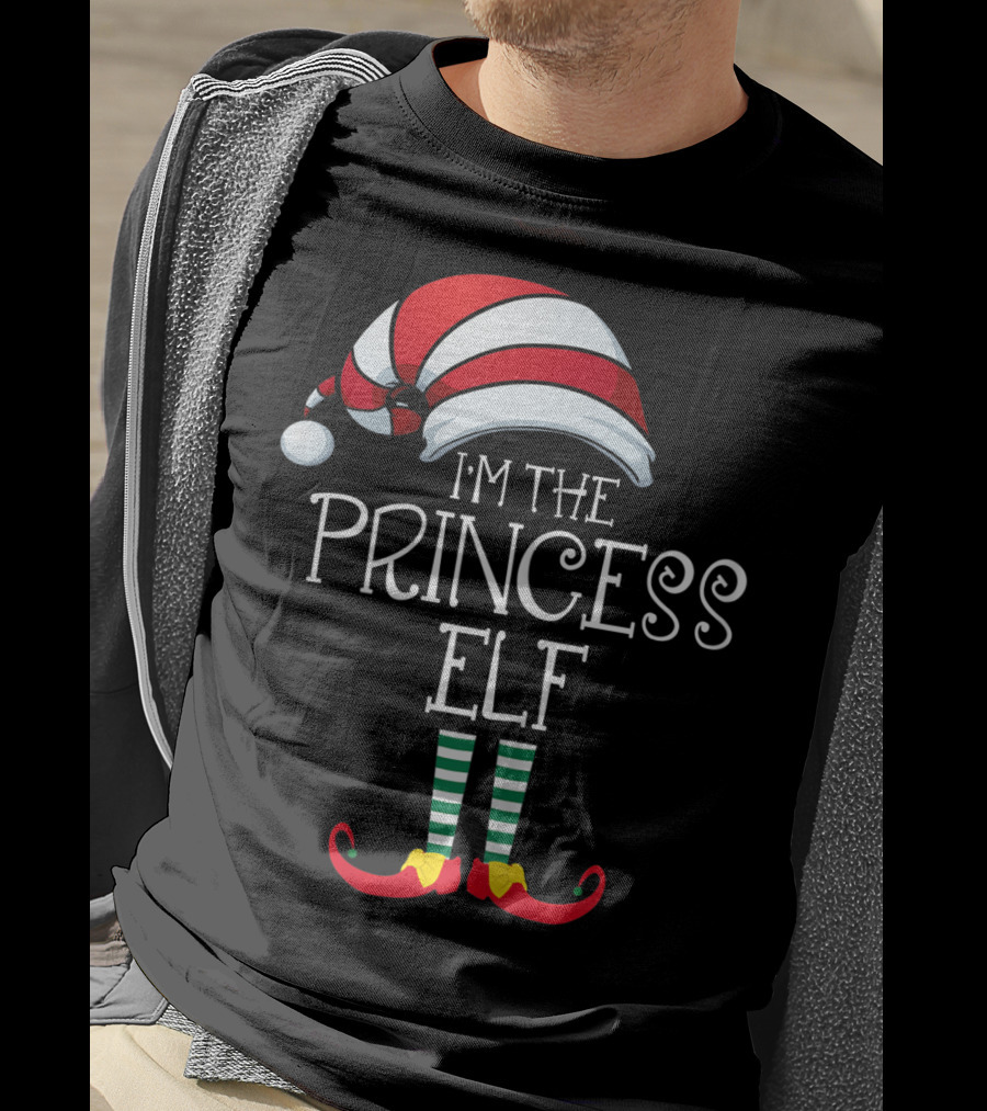 I'm The Princess Elf Striped Hat And Shoes Christmas Humor T-Shirt