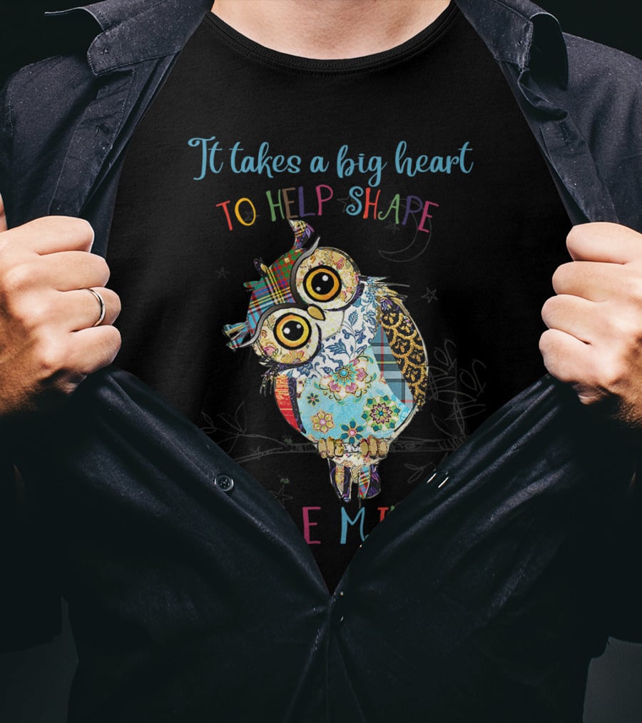 It Takes A Big Heart To Help Shape Little Minds Owl Patchwork T-Shirt