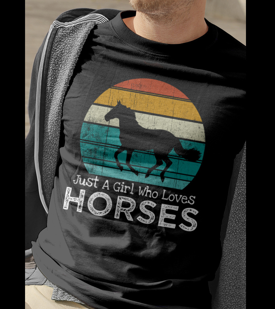 Just A Girl Who Loves Horses Retro Sunset Horse Girls T-Shirt