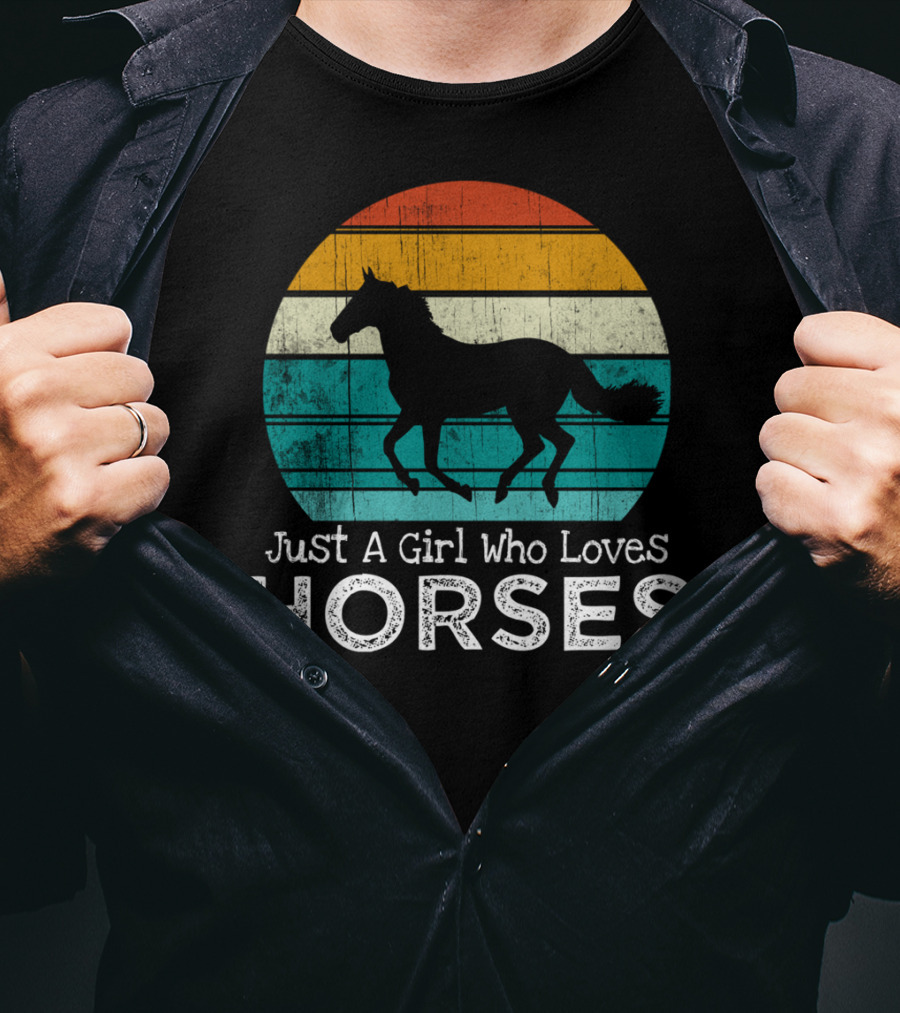 Just A Girl Who Loves Horses Retro Sunset Horse Girls T-Shirt