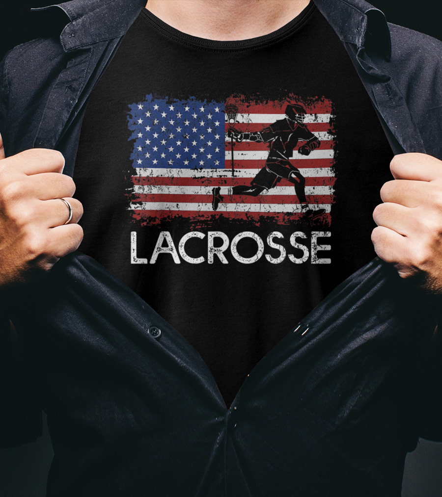 Lacrosse American Flag Fourth Of July Stars And Stripes Player T-Shirt