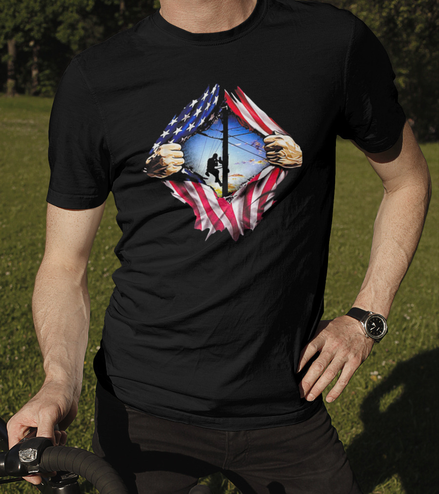 American Flag Lineman USA Patriotic Power Worker T-Shirt