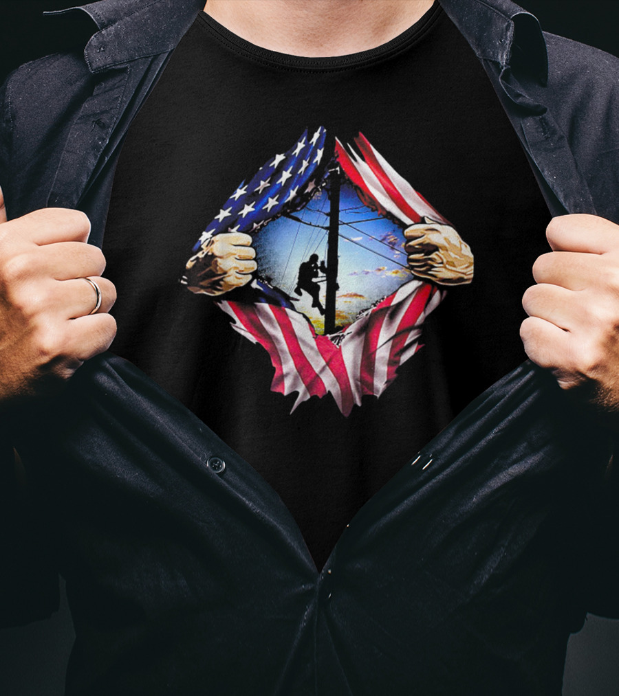 American Flag Lineman USA Patriotic Power Worker T-Shirt