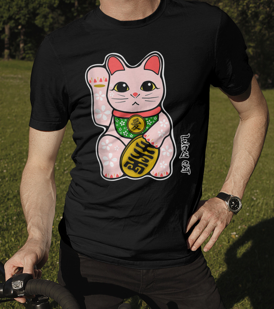 Lucky Cat Manekineko Japanese Love Prosperity Symbol Icon Floral T-Shirt