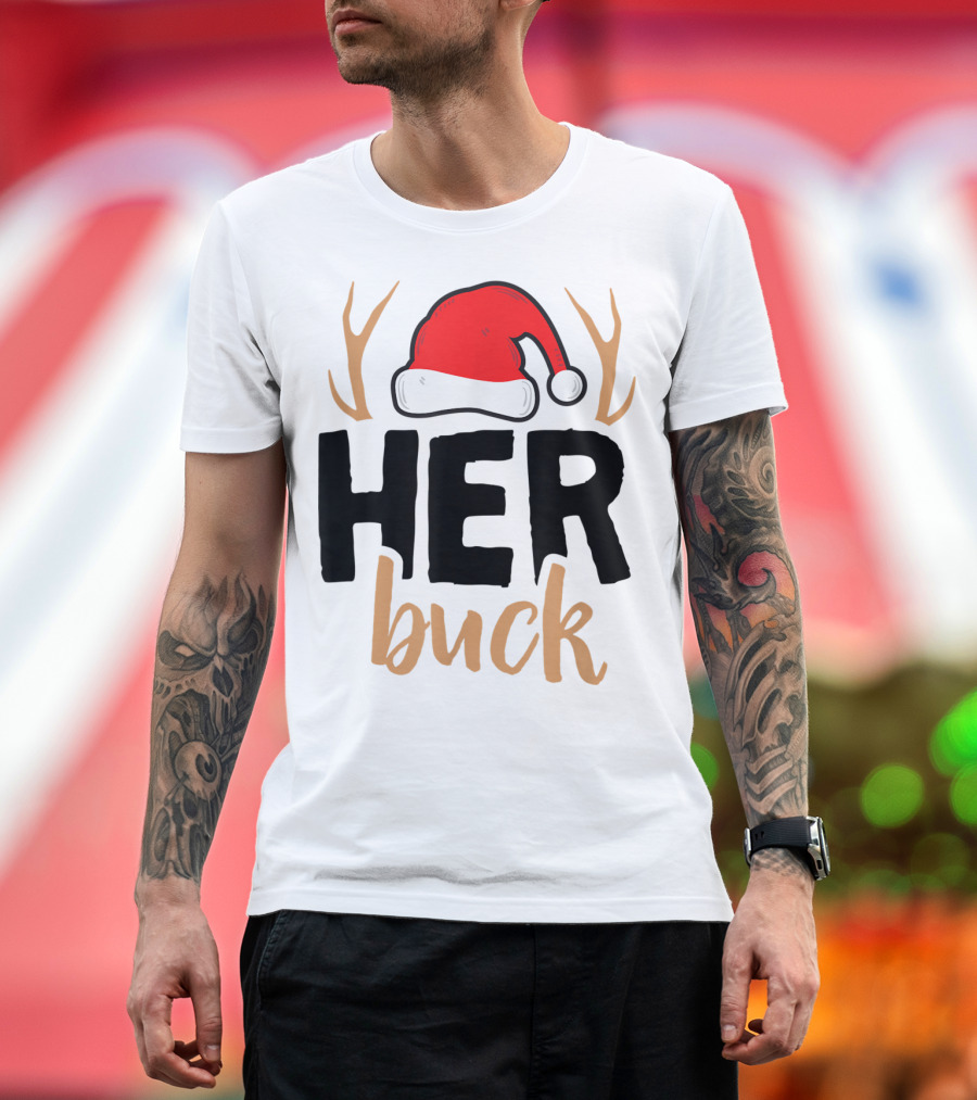 Her Buck Christmas Antlers Santa Hat Matching Mens T-Shirt