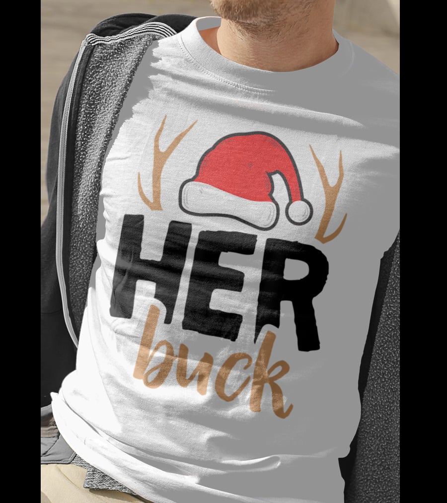 Her Buck Christmas Antlers Santa Hat Matching Mens T-Shirt