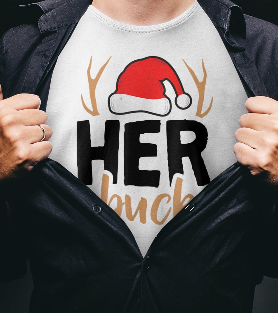 Her Buck Christmas Antlers Santa Hat Matching Mens T-Shirt