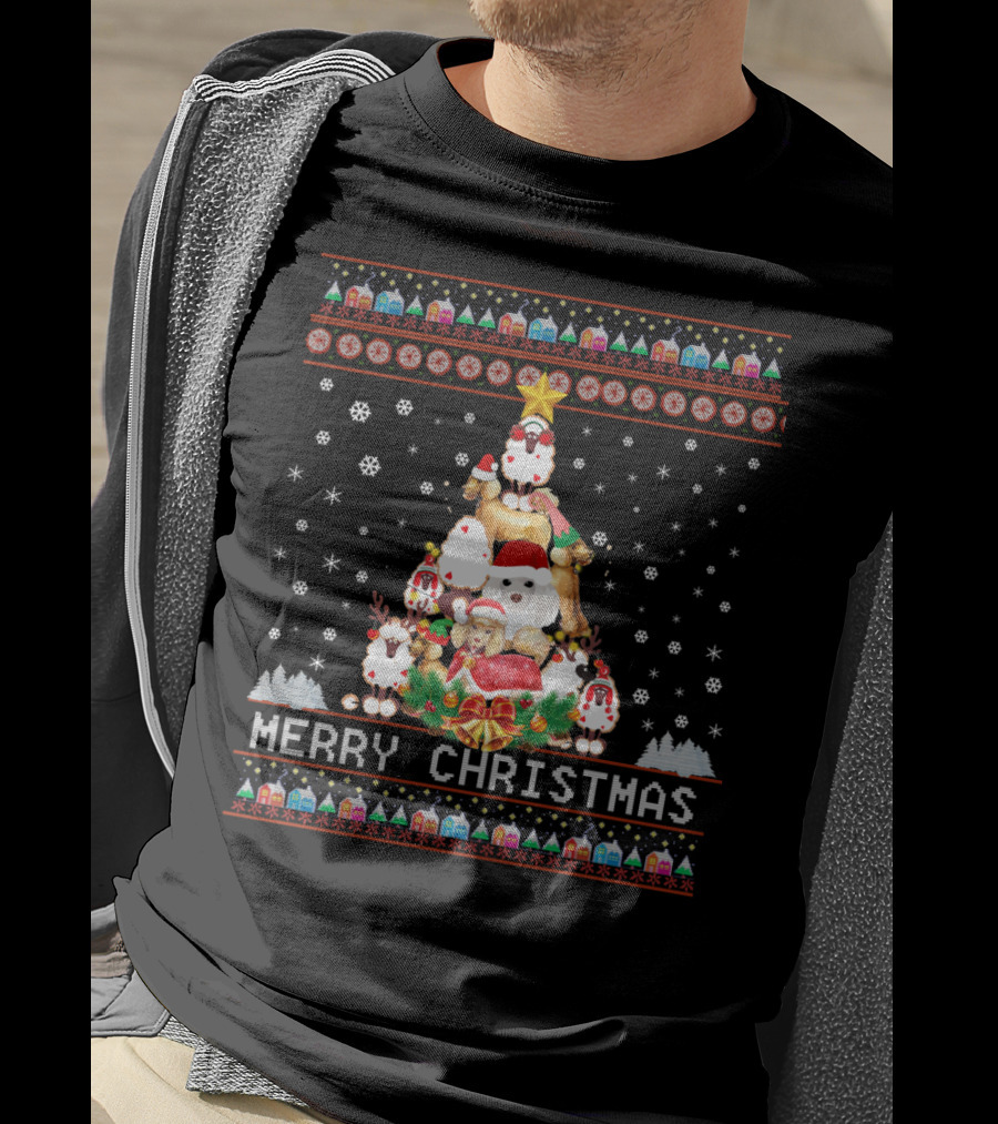 Merry Christmas Poodles And Santa Festive T-Shirt