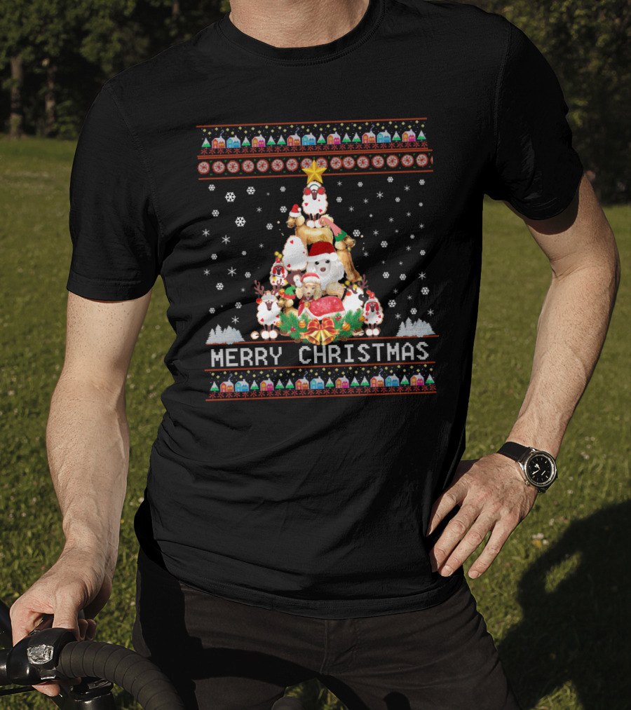Merry Christmas Poodles And Santa Festive T-Shirt