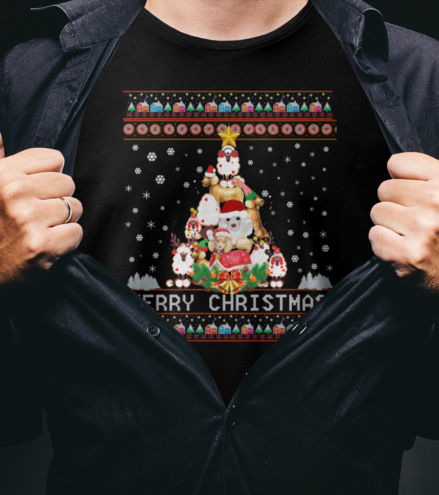 Merry Christmas Poodles And Santa Festive T-Shirt