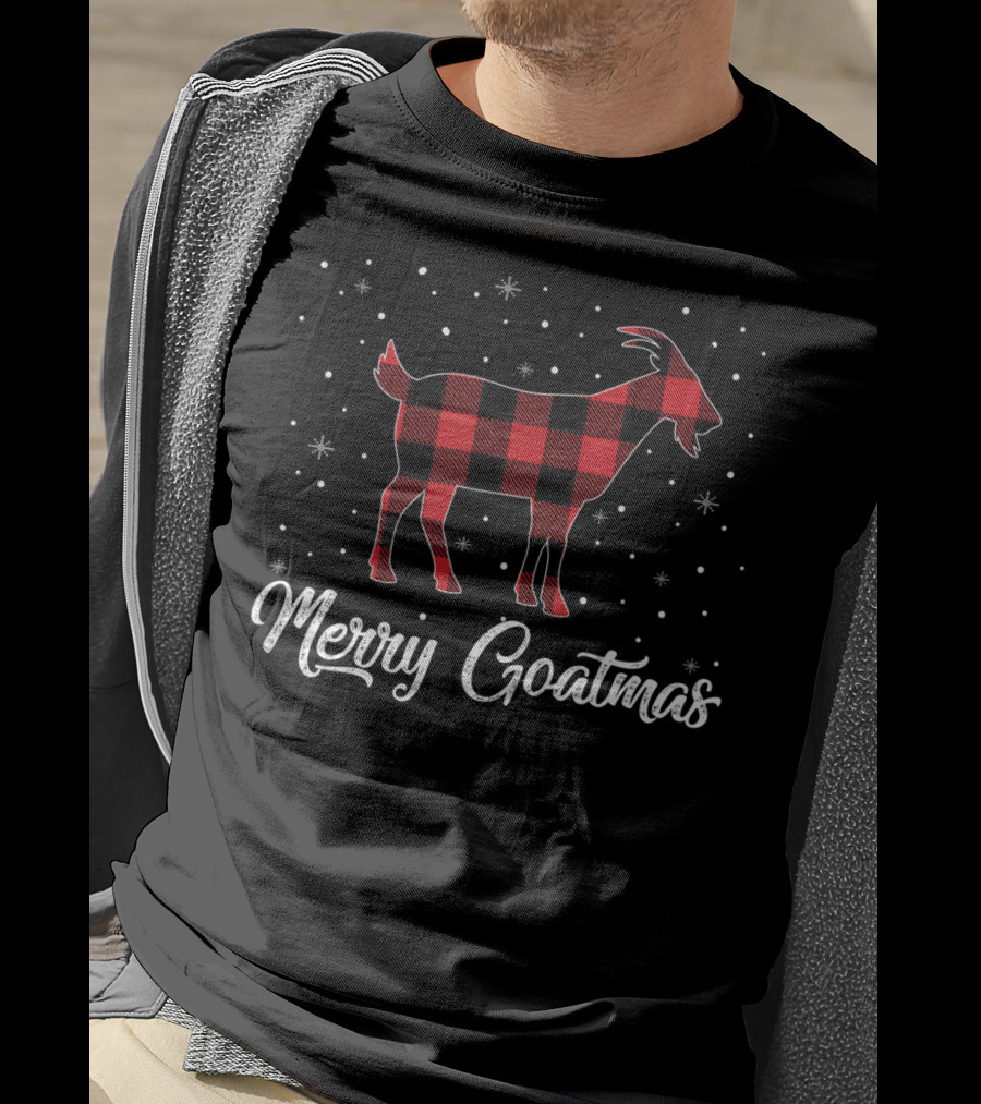 Merry Goatmas Red Plaid Goat Snowflakes T-Shirt