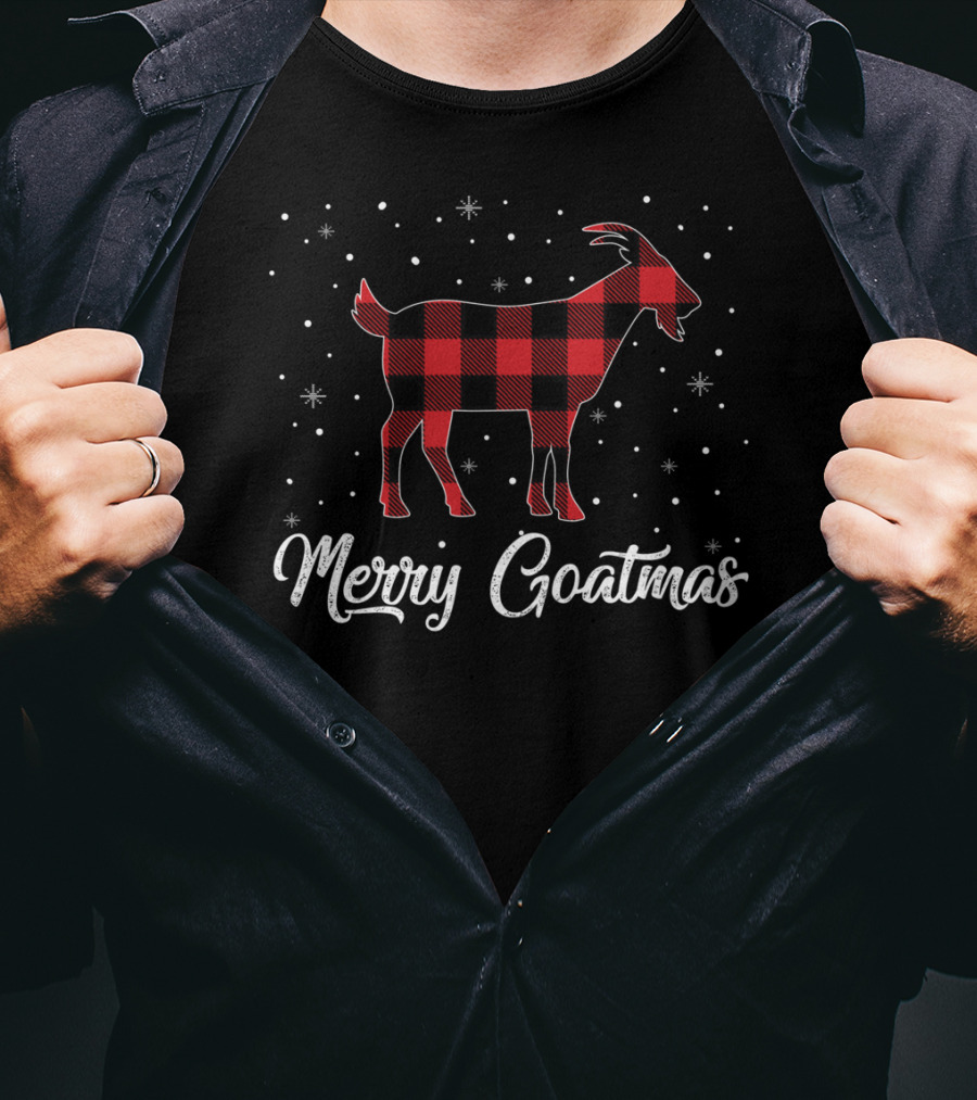 Merry Goatmas Red Plaid Goat Snowflakes T-Shirt