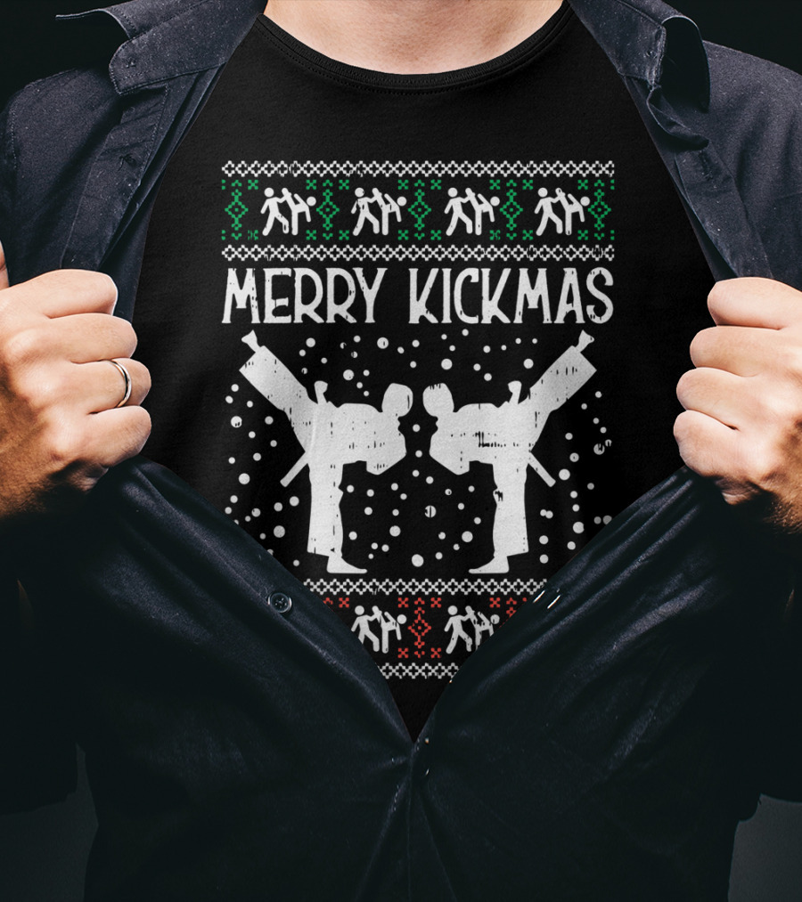 Merry Kickmas Ugly Christmas Karate Jiu Jitsu Martial Arts T-Shirt