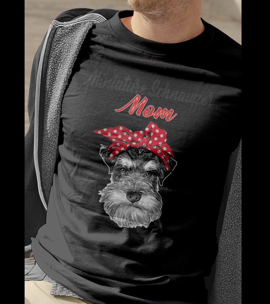 Miniature Schnauzer Mom Red Polka Dot Bow T-Shirt