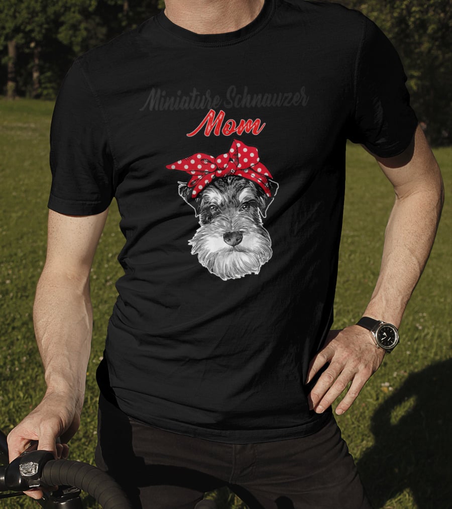 Miniature Schnauzer Mom Red Polka Dot Bow T-Shirt