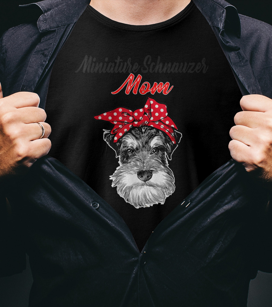 Miniature Schnauzer Mom Red Polka Dot Bow T-Shirt